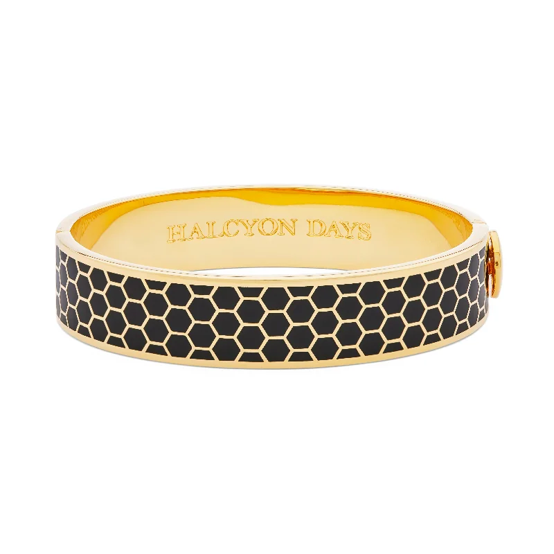 Ladies friendship bracelets-Honeycomb Black & Gold Bangle