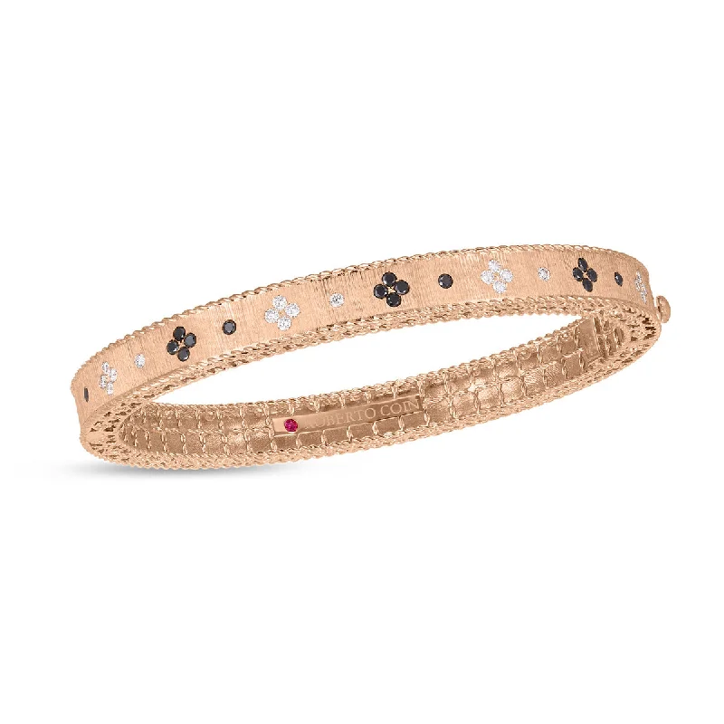 Ladies rose gold bracelets-18K Rose Gold Satin Bangle with Diamonds