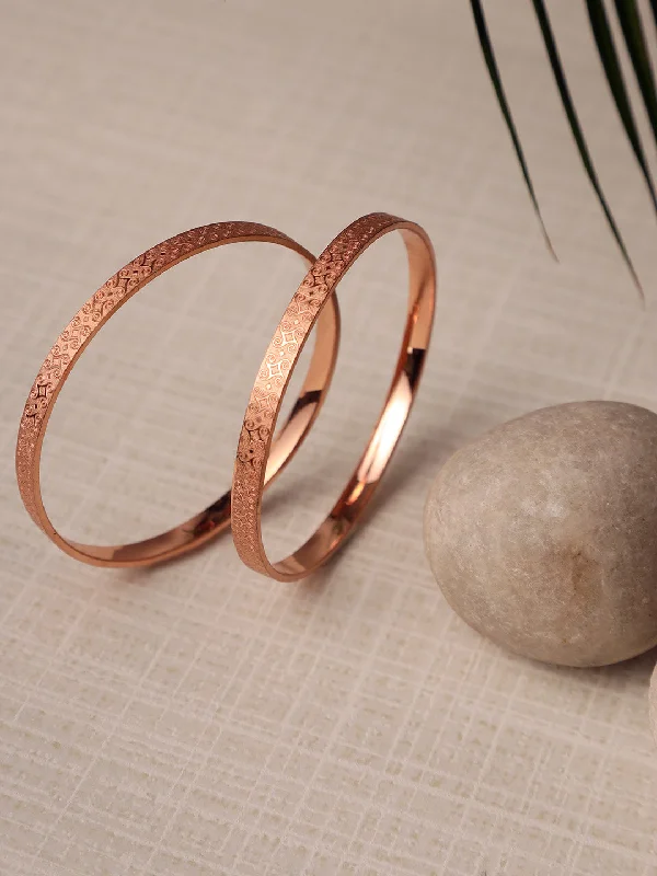 Ladies silver charm bangles-Rose Gold Plated Set Of 2 Bangle Set