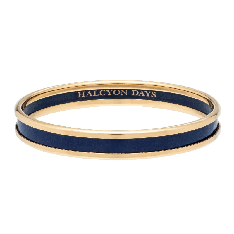 Ladies diamond bangles-Skinny Navy & Gold Enamel Bangle