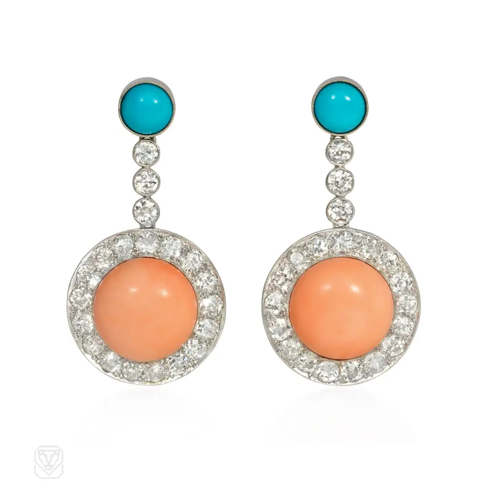 Ladies wedding hoop earrings-Angel skin coral and turquoise earrings