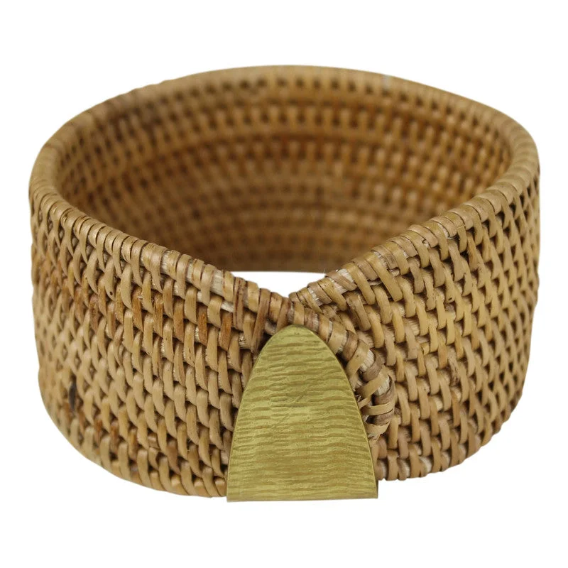 Ladies boho bracelets-Biscayne Rattan Bangle with Brass Clasp