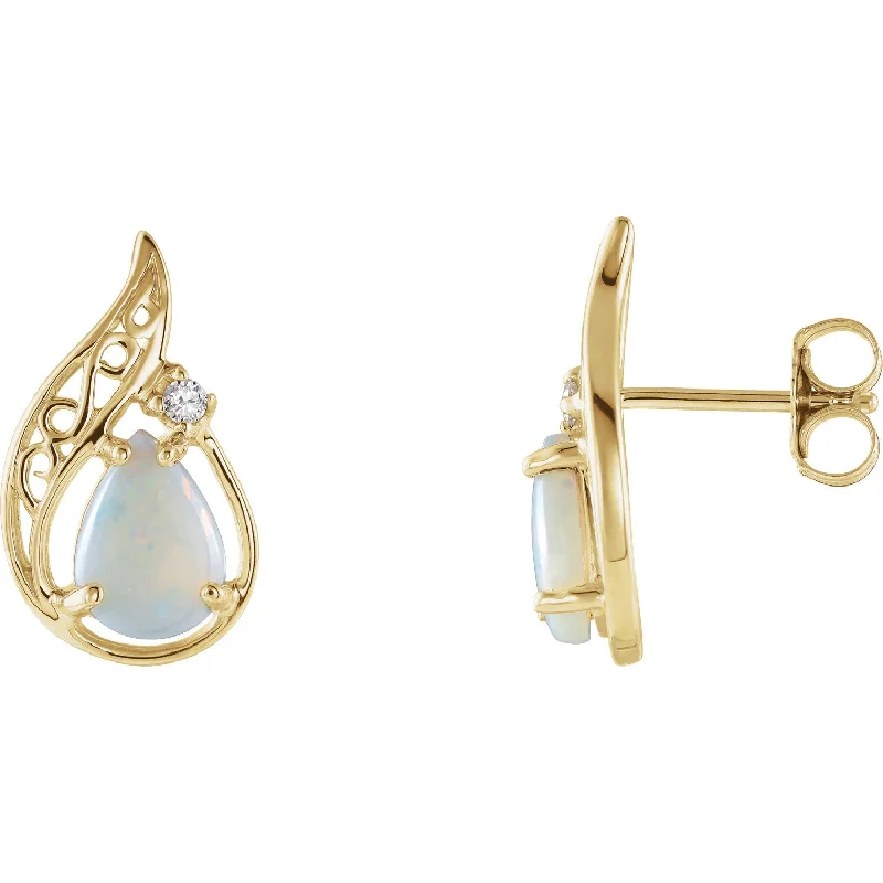 Ladies colorful earrings-Opal & Diamond 14k Gold Earrings