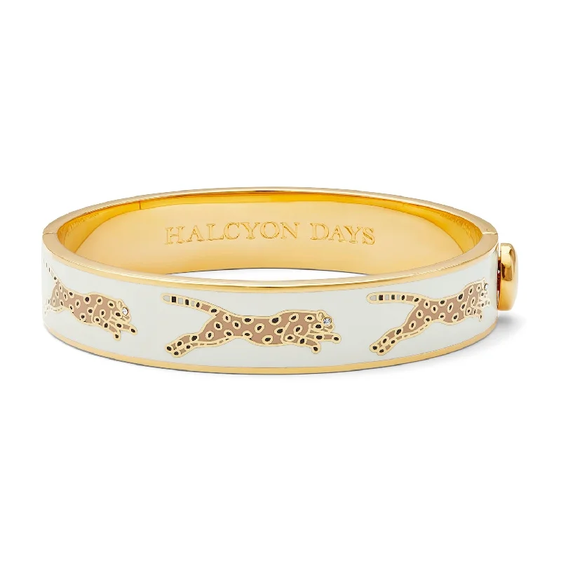 Ladies tennis bracelets-Leopard Cream & Gold Bangle