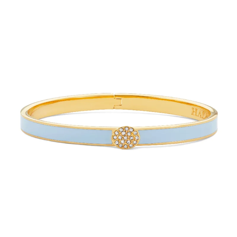 Ladies rose gold bangles-Skinny Pave Button Forget-Me-Not & Gold Bangle