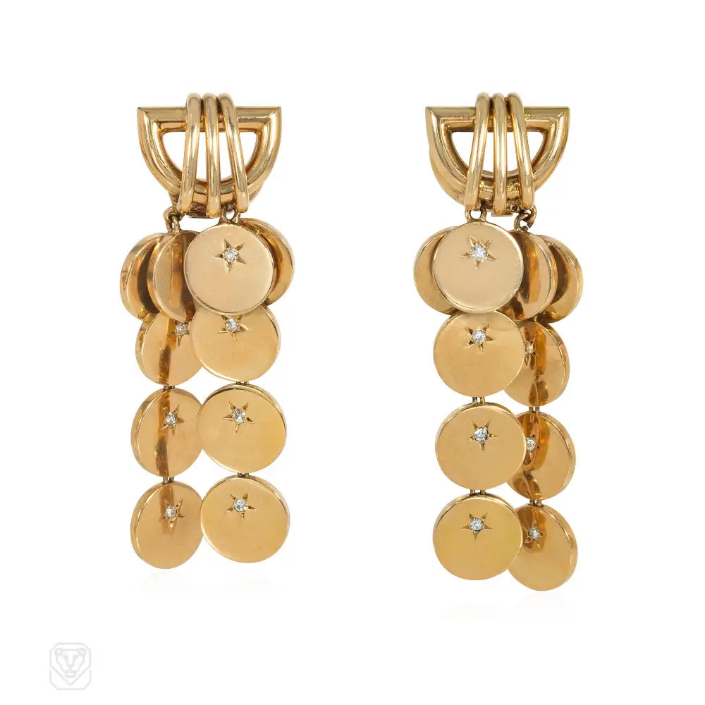 Ladies teardrop earrings-Boucheron, Paris Retro gold and diamond paillette earrings