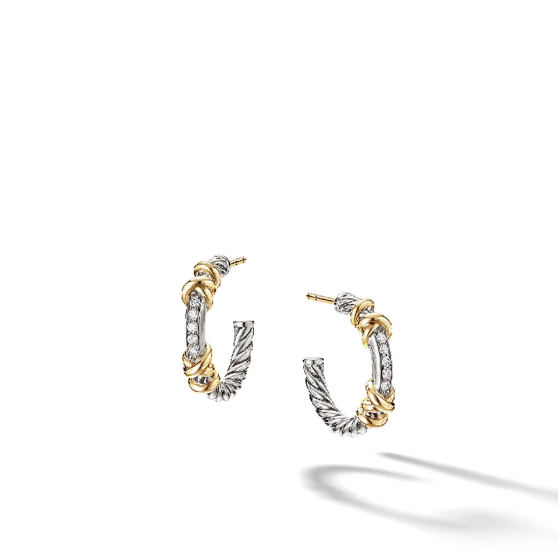 Ladies small stud earrings-Petite Helena Wrap Hoop Earrings in Sterling Silver with 18K Yellow Gold and Diamonds\, 3/4in