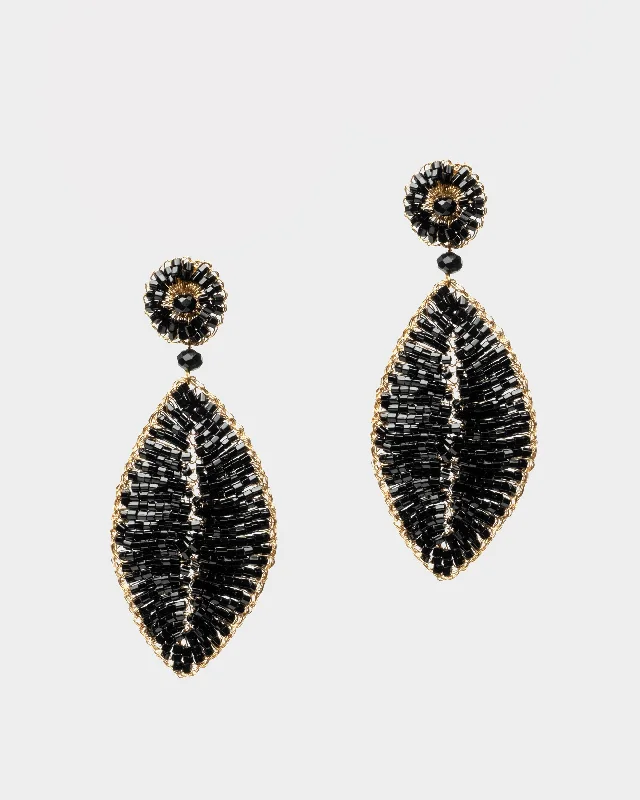 Ladies vintage earrings-Crochet Leaf Earrings Black