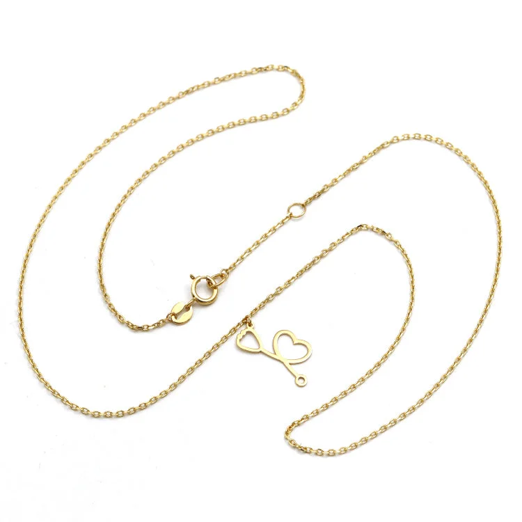 Ladies gold necklaces-Real Gold Heart Stethoscope Adjustable Size Necklace (45 C.M) 7887 N1454