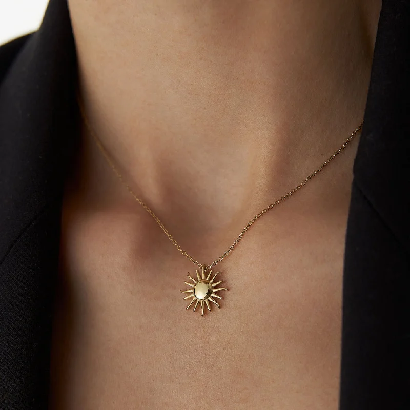 Ladies name necklaces-18K Gold Sun Necklace