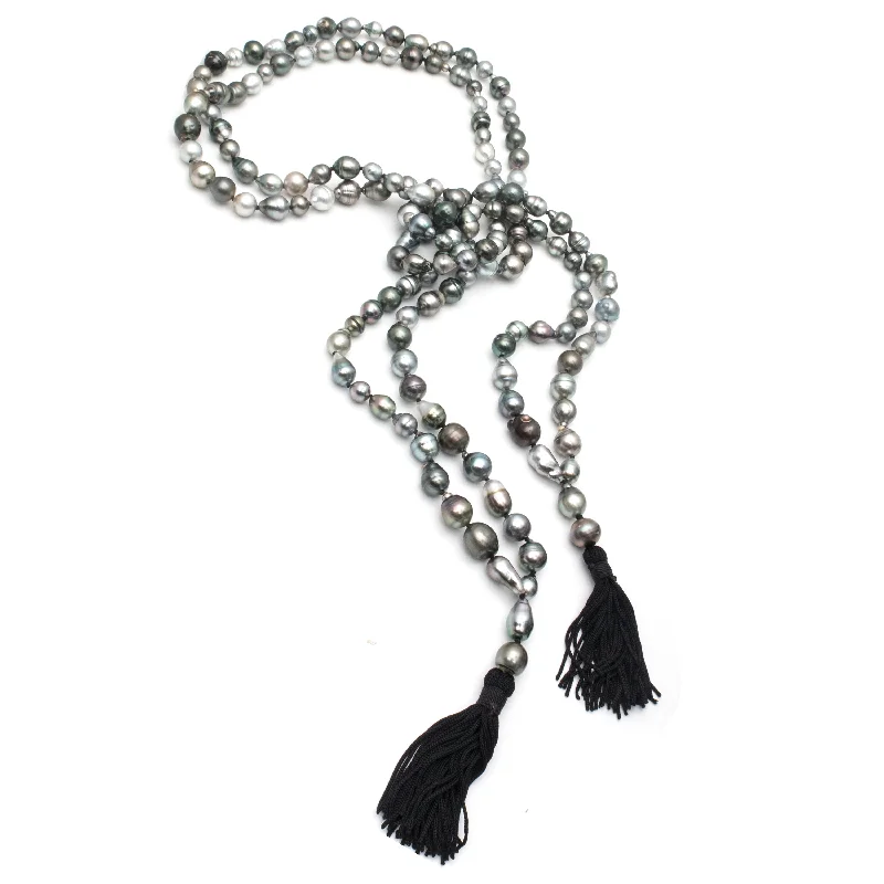 Ladies chunky necklaces-Double Tassel Strand