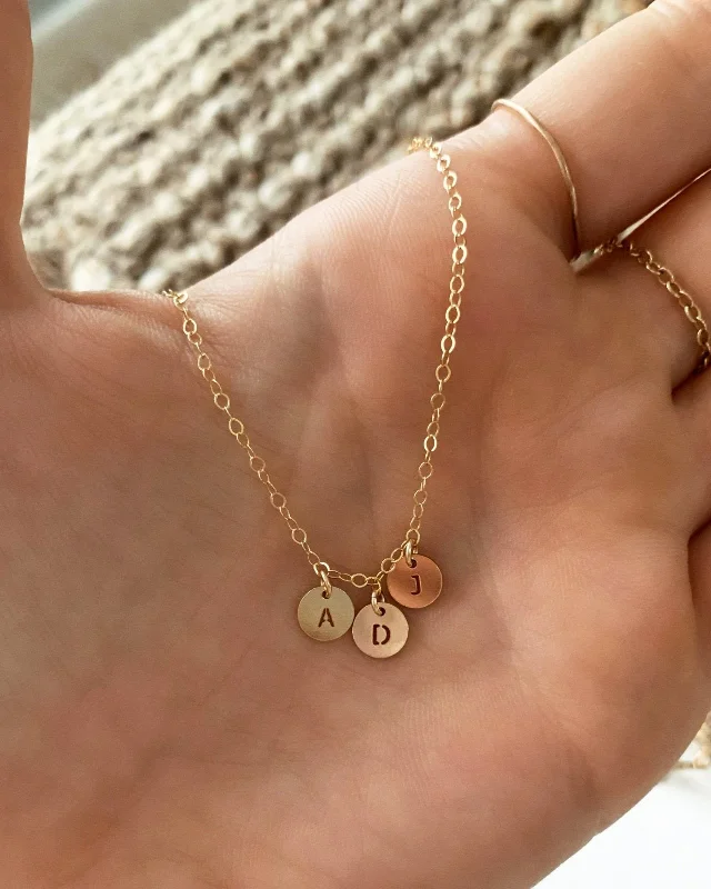 Ladies fine necklaces-Multi Letter Coin Necklace  - 14k Yellow Gold Fill