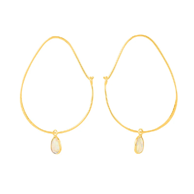 Ladies modern earrings-Oval Opal Hoops in Gold - 2 1/8" L