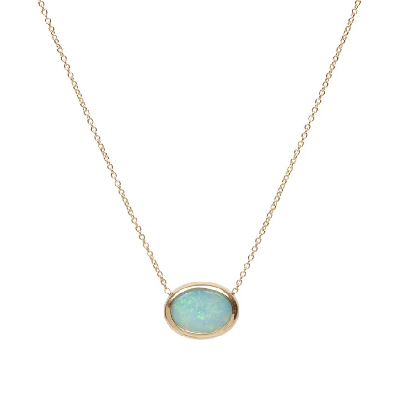 Ladies layered necklaces-Oval Opal Necklace