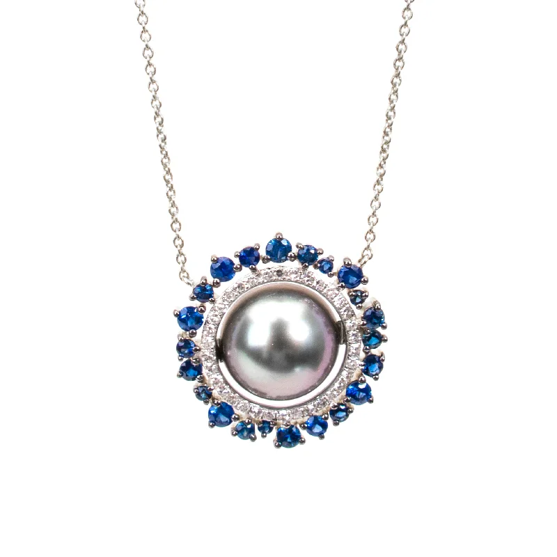 Ladies charm necklaces-Sapphire Pearl Necklace