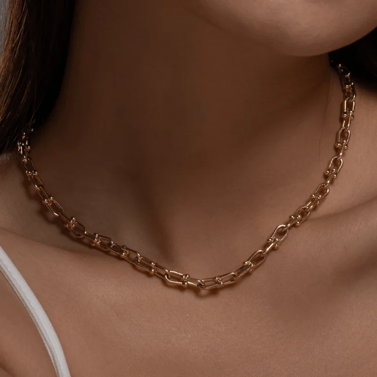 Ladies infinity necklaces-Real Gold GZTF Bold Chunky Solid Hardware Necklace With Luxury Round Lock 4751 (40 C.M) N1439