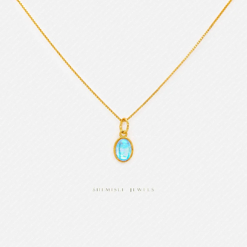 Ladies crystal chandelier necklaces-Small Aqua Stone Oval Necklace, Silver or Gold Plated  (15.5"+2") SHEMISLI - SN009