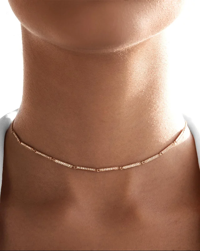 Ladies minimalist gold necklaces-Diamond Bar Chocker