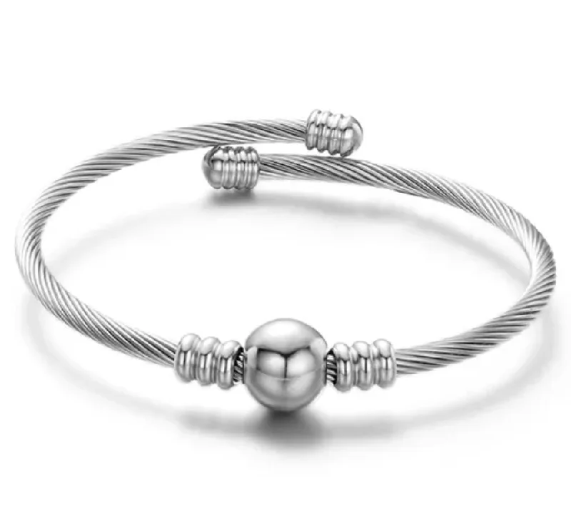 Ladies handmade bangle bracelets-Stainless Steel  Ball Wire Bangle