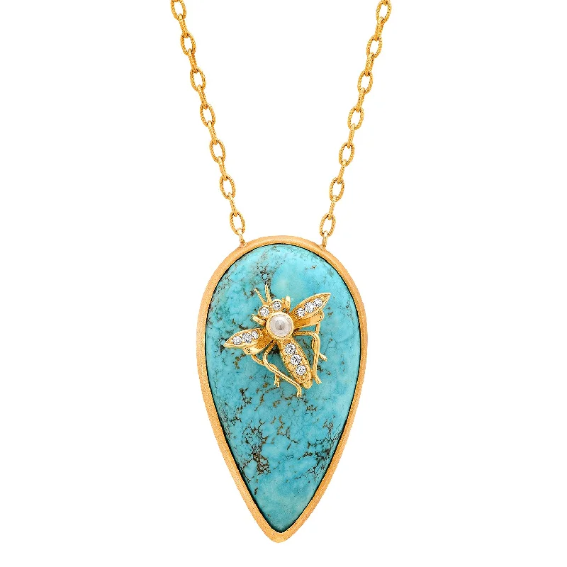 Ladies bar necklaces-Turquoise Mosquito Necklace