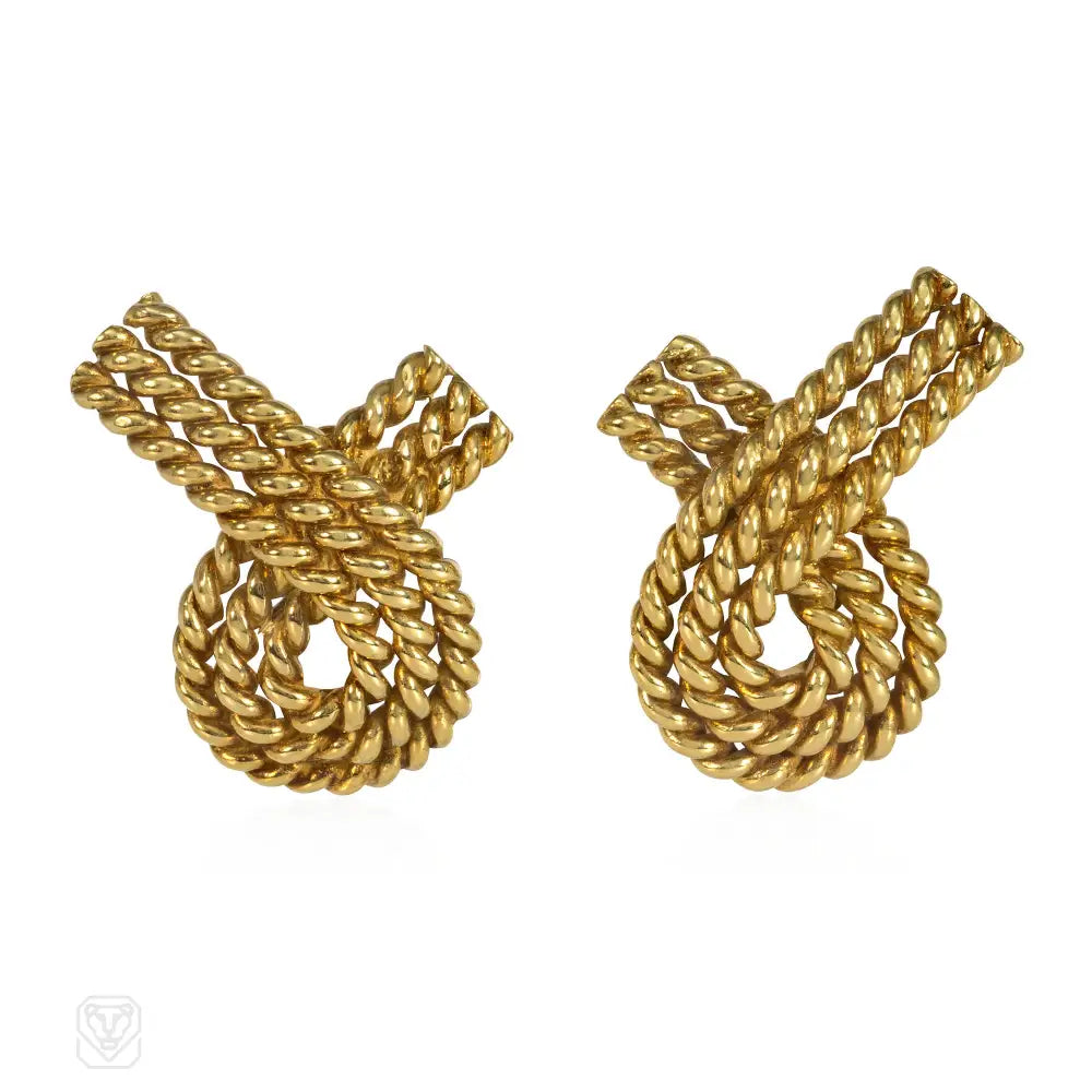 Ladies cute stud earrings-Tiffany & Co. estate knot earrings, in 18k gold