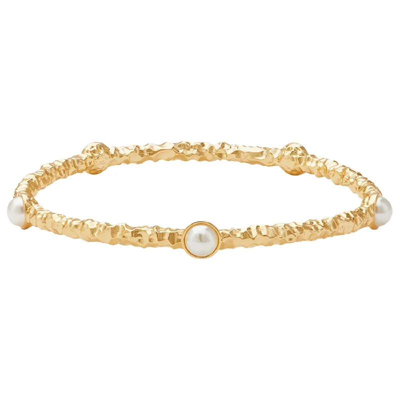 Ladies delicate bracelets-Cabochon Pearl & Gold Push-On Bangle