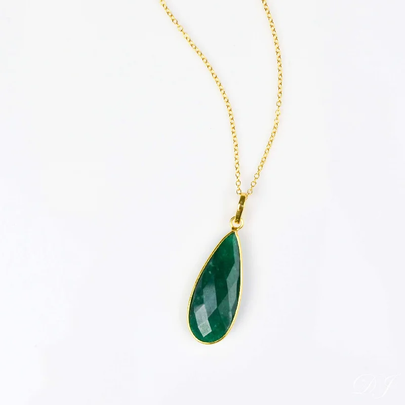 Ladies minimalist pendant necklaces-Emerald Elongated Teardrop Pendant Necklace