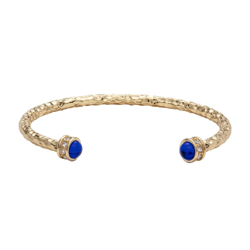 Ladies boho bracelets-Hammered Torque Cobalt & Gold Bangle