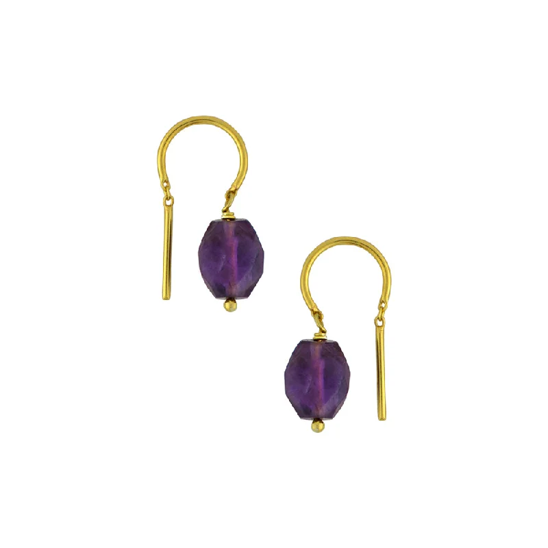 Ladies colored gemstone earrings-Oblong Stony Dancer Threaders in Amethyst & Gold - 3/4" L