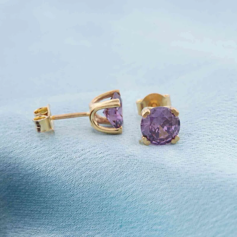 Ladies small stud earrings-Golden Purple Amethyst Stud Earrings