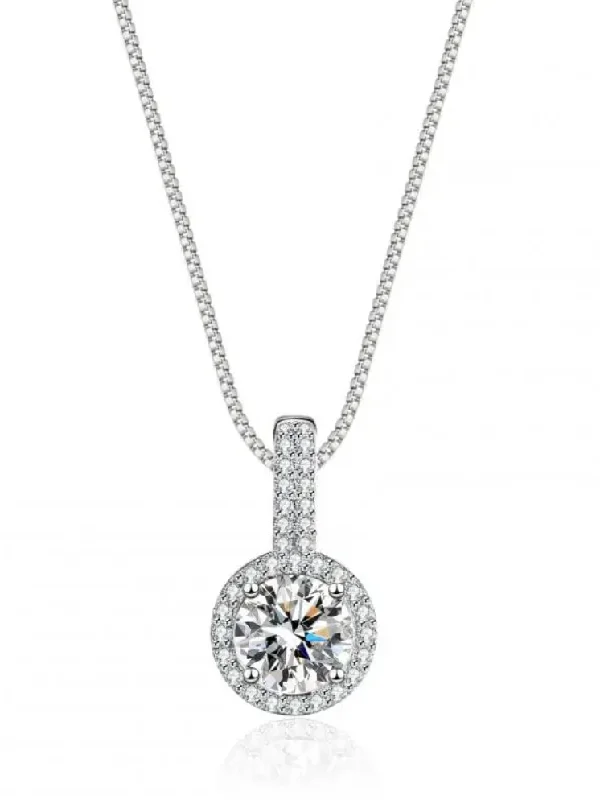 Ladies sparkling diamond necklaces-Round Halo Pendant Necklace | S925 | Moissanite