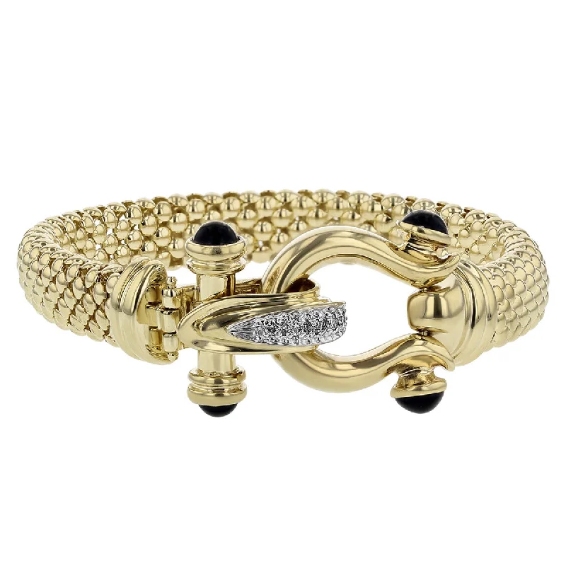 Ladies adjustable bangles-14K Gold Diamond and Black Onyx Buckle Bangle