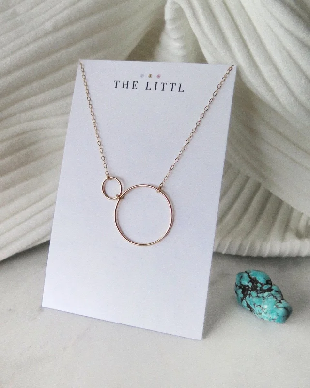 Ladies inspirational necklaces-Double Circle Necklace  - 14k Yellow Gold Fill