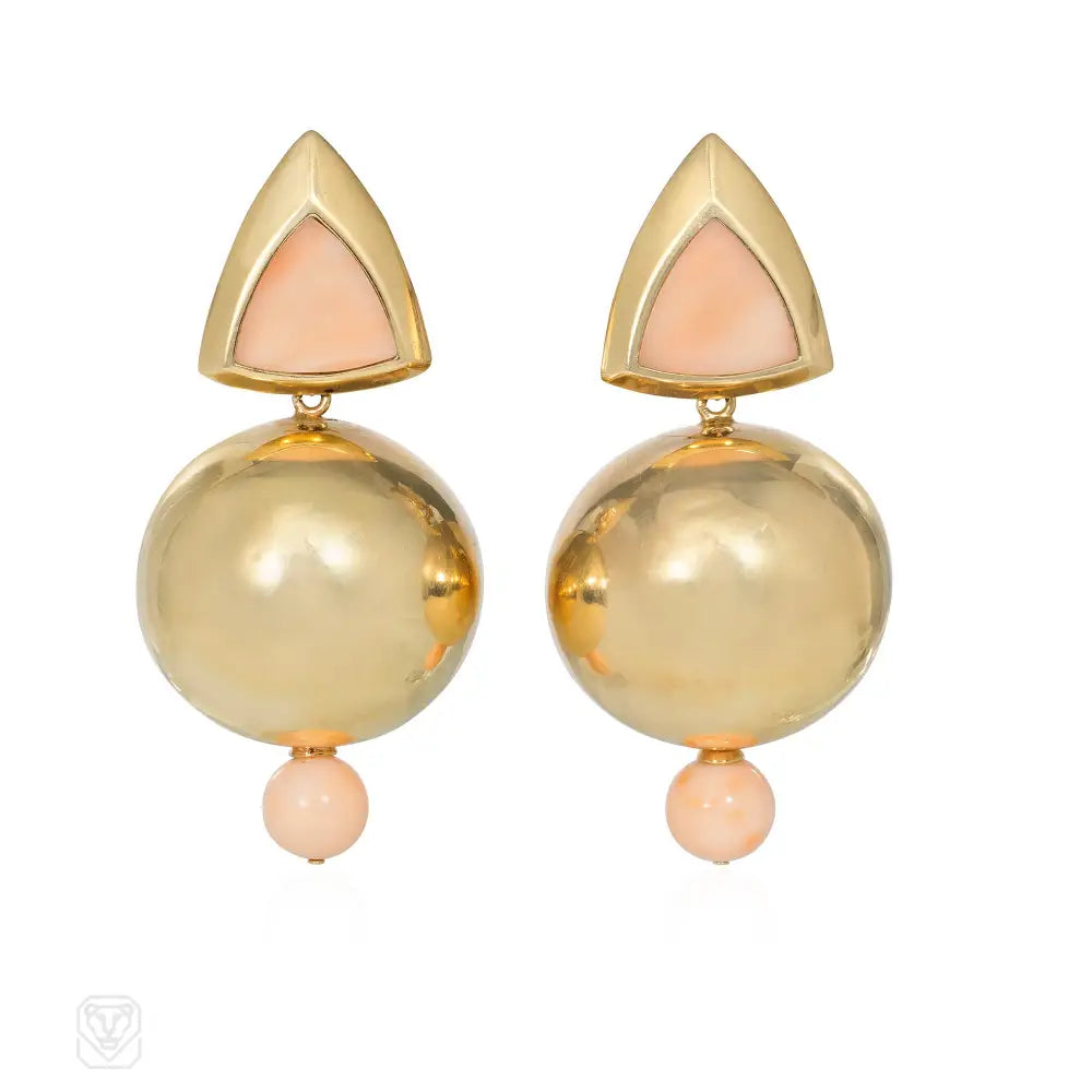 Ladies crystal earrings-Angelskin coral and gold ball earrings