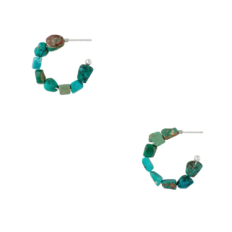 Ladies long dangling earrings-She's Got Stones Hoops in Turquoise - Small