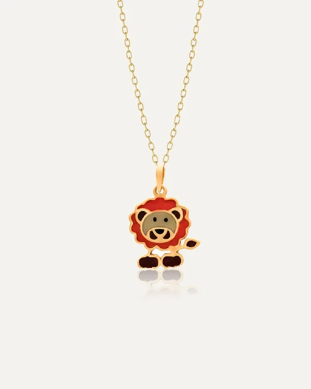 Ladies meaningful necklaces-18K Gold Little Lion Kids Necklace