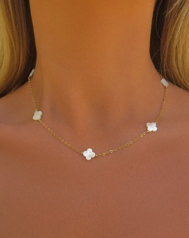 Ladies layered necklaces-Five White Clover Necklace