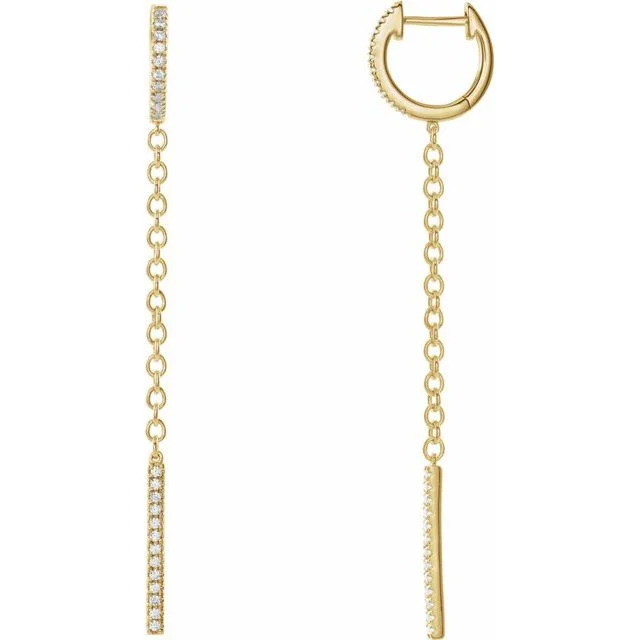 Ladies small stud earrings-Diamond Chain Dangle 14k Gold Huggie Hoop Earrings