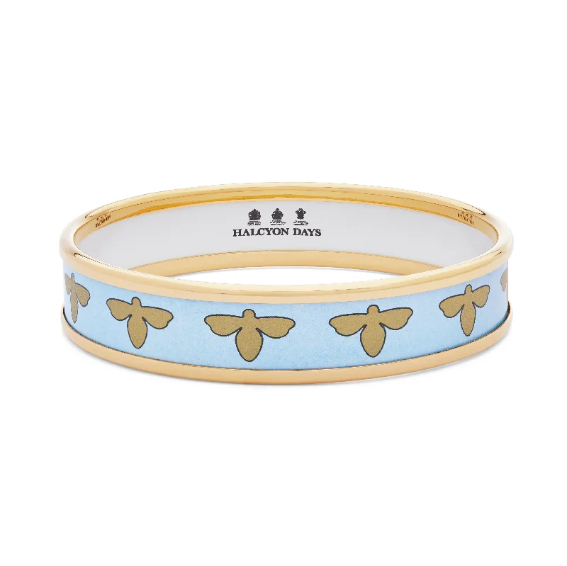 Ladies gold link bracelets-Bee Forget-me-Not & Gold Enamel Bangle