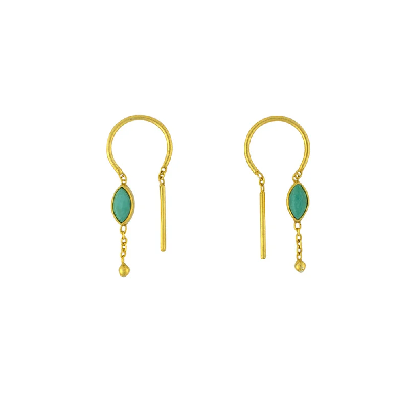 Ladies modern earrings-Bezeled Stone Dancer Threaders in Turquoise & Gold - Top Stone