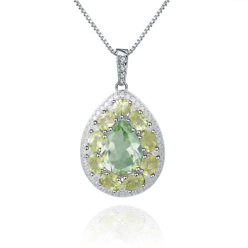 Ladies layered chain necklaces-Natural Peridot and Green Amethyst Pendant Necklace in 925 Sterling Silver