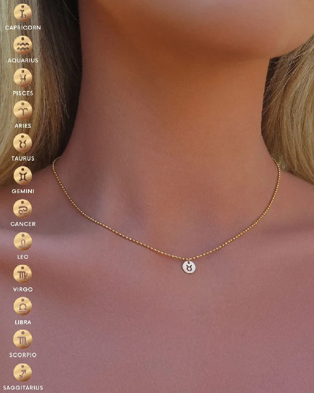 Ladies diamond pendant necklaces-Zodiac Bead Chain Necklace  - 14k Yellow Gold Fill