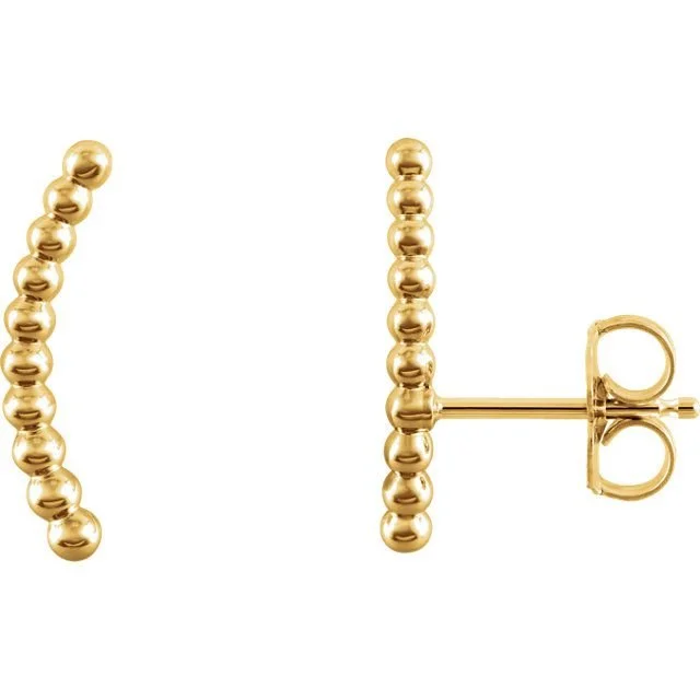 Ladies cocktail earrings-Beaded Ear Climber 14K Gold Earrings