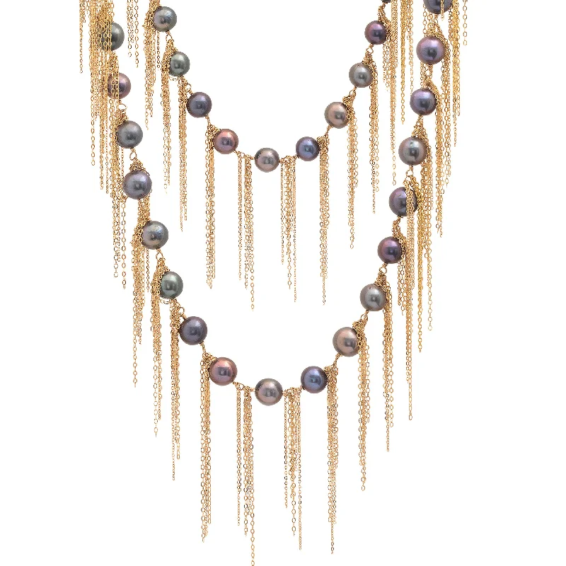 Ladies vintage gold necklaces-Ink Fringe 62" Necklace