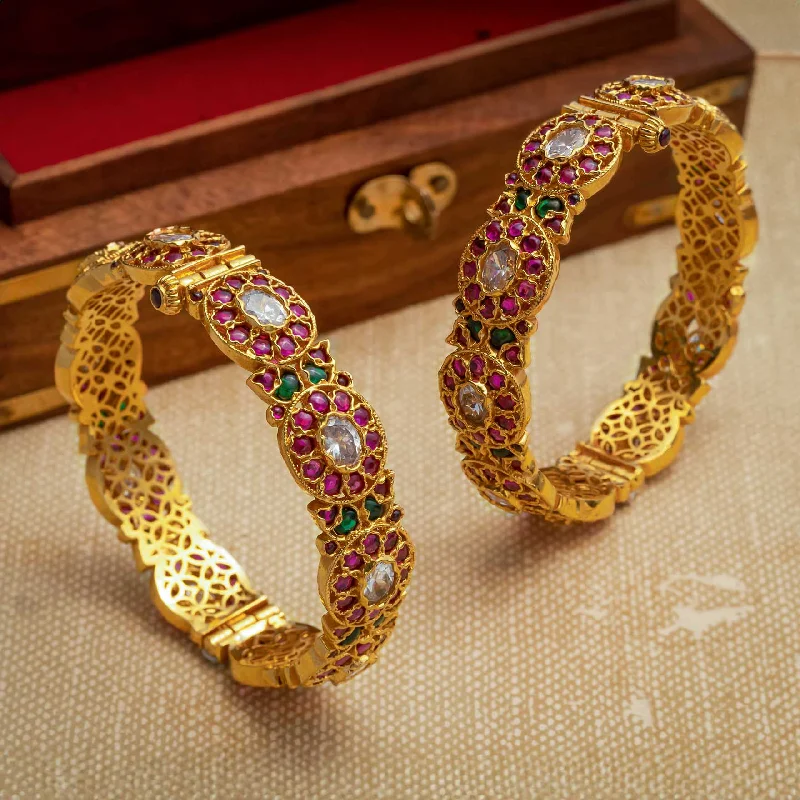 Ladies colorful bangle bracelets-Stone Gheru Bangle PSGRBSR2RG-28-056