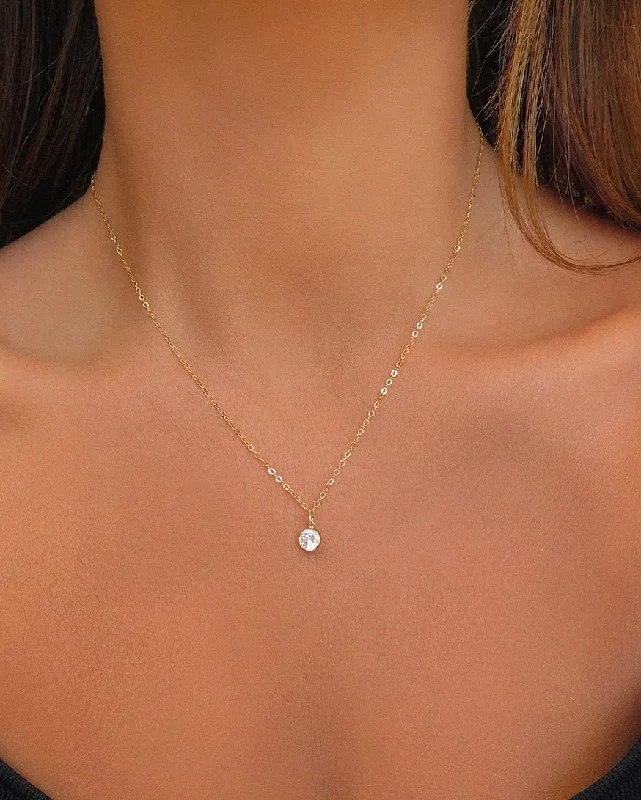 Ladies sparkling diamond necklaces-Large CZ Necklace- 14K Yellow Gold Fill