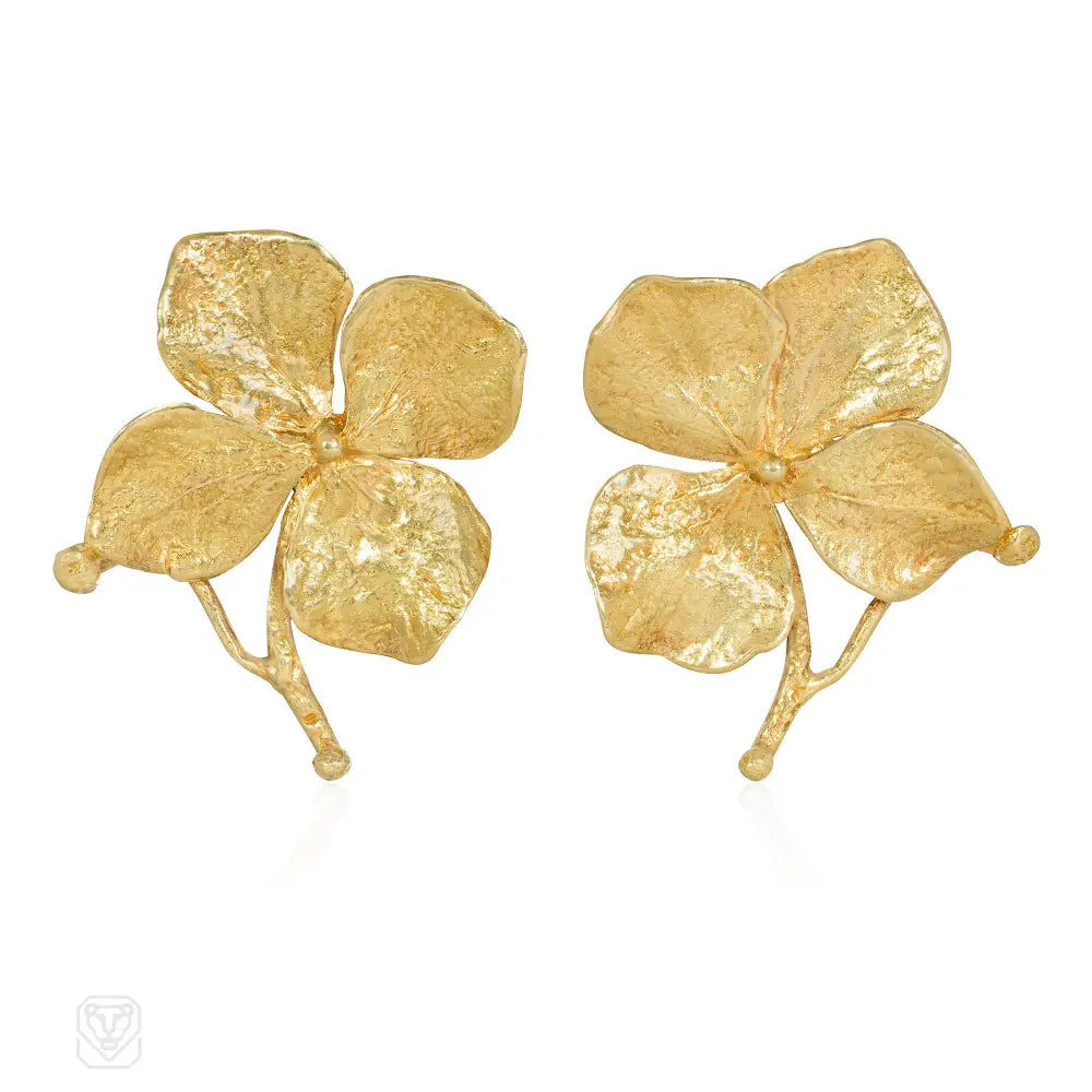 Ladies statement earrings-Lalanne, Paris gold flower earrings