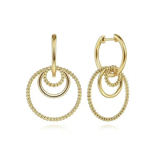 Ladies personalized earrings-14K Yellow Gold Multi Circles Bujukan Ball Huggies