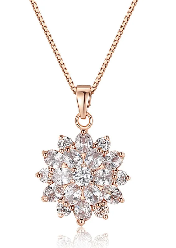 Ladies layered gold necklaces-Flower Necklace | CZ