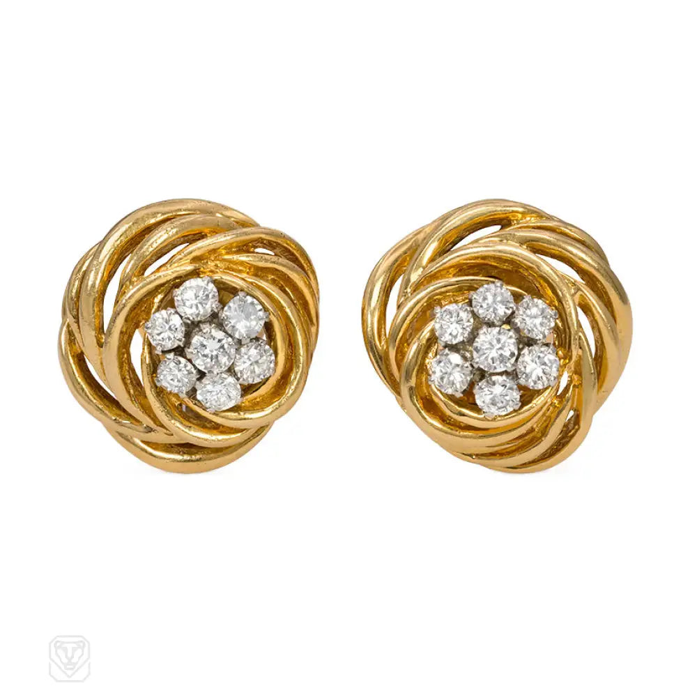 Ladies bridal earrings-Van Cleef and Arpels diamond knot earrings. France